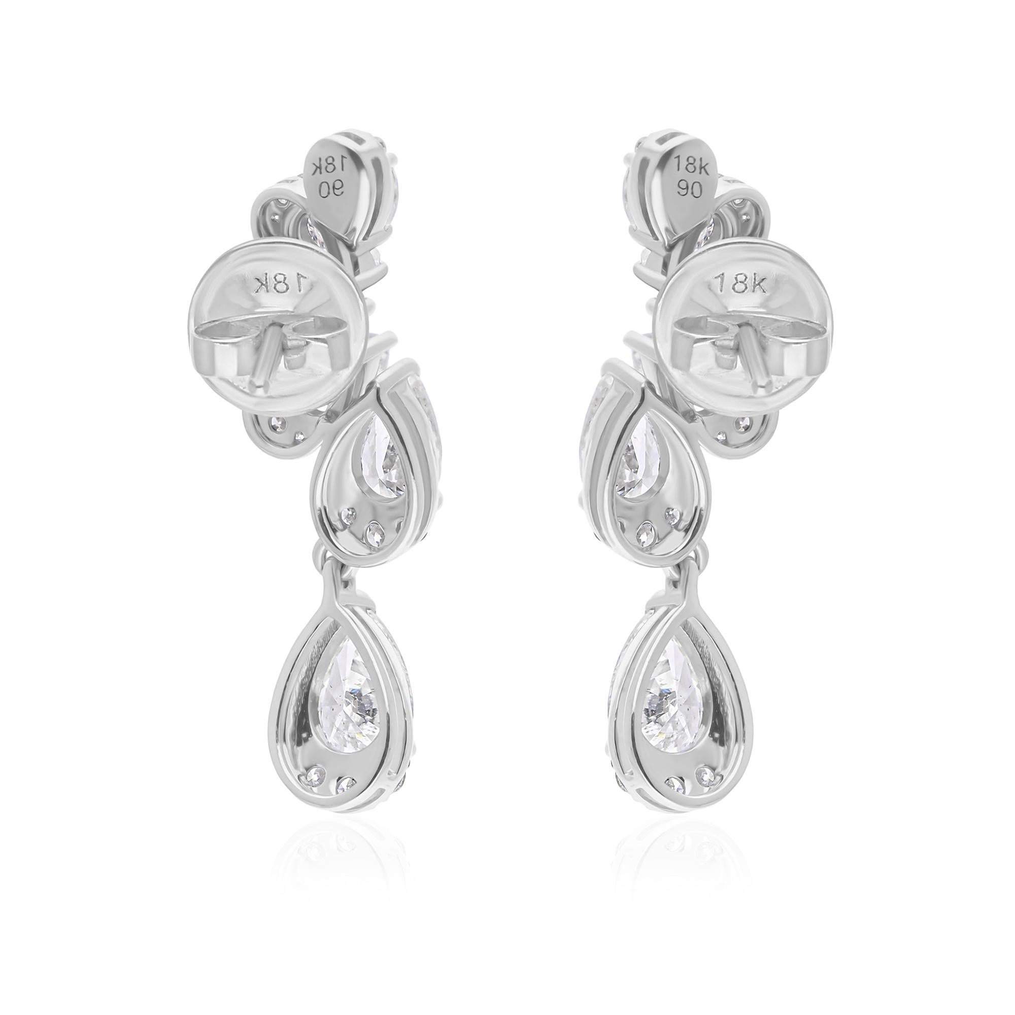 Echte 2,70 Karat SI Reinheit HI Farbe Diamant Ohrringe 14 Karat Weißgold (Tropfenschliff) im Angebot