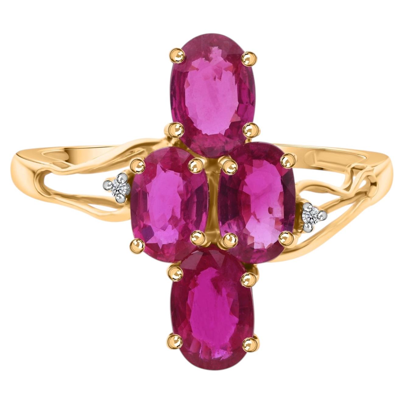 Real 2.75 Carat Ruby Gemstone 0.02 Carat SI/H Diamond Ring 14 Karat Yellow Gold