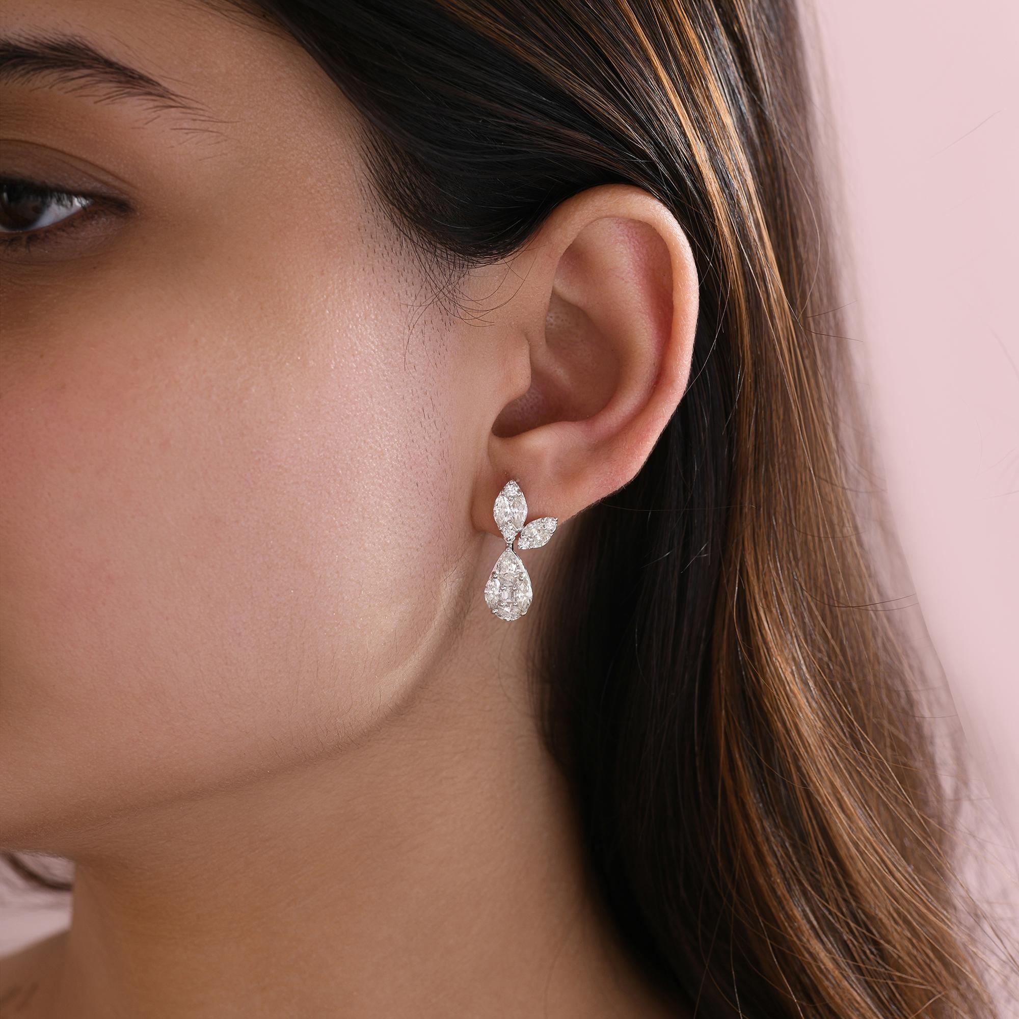 Boucles d'oreilles en or blanc 18 carats avec un vrai diamant de 2,82 carats, pureté SI, couleur HI en vente 1