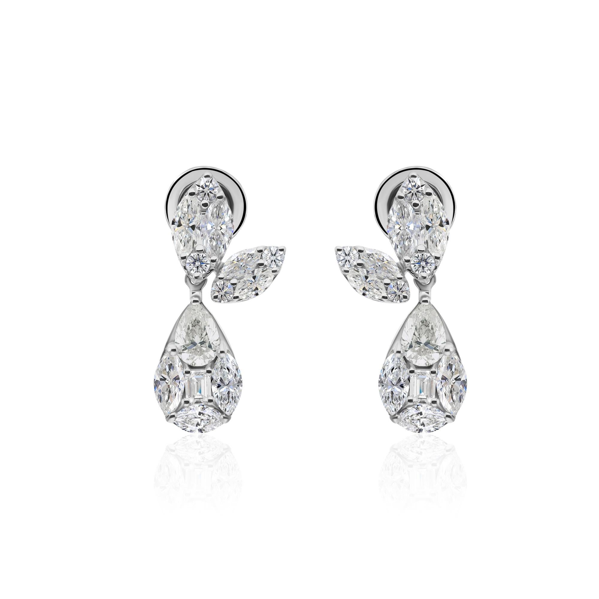 Boucles d'oreilles en or blanc 18 carats avec un vrai diamant de 2,82 carats, pureté SI, couleur HI en vente 2