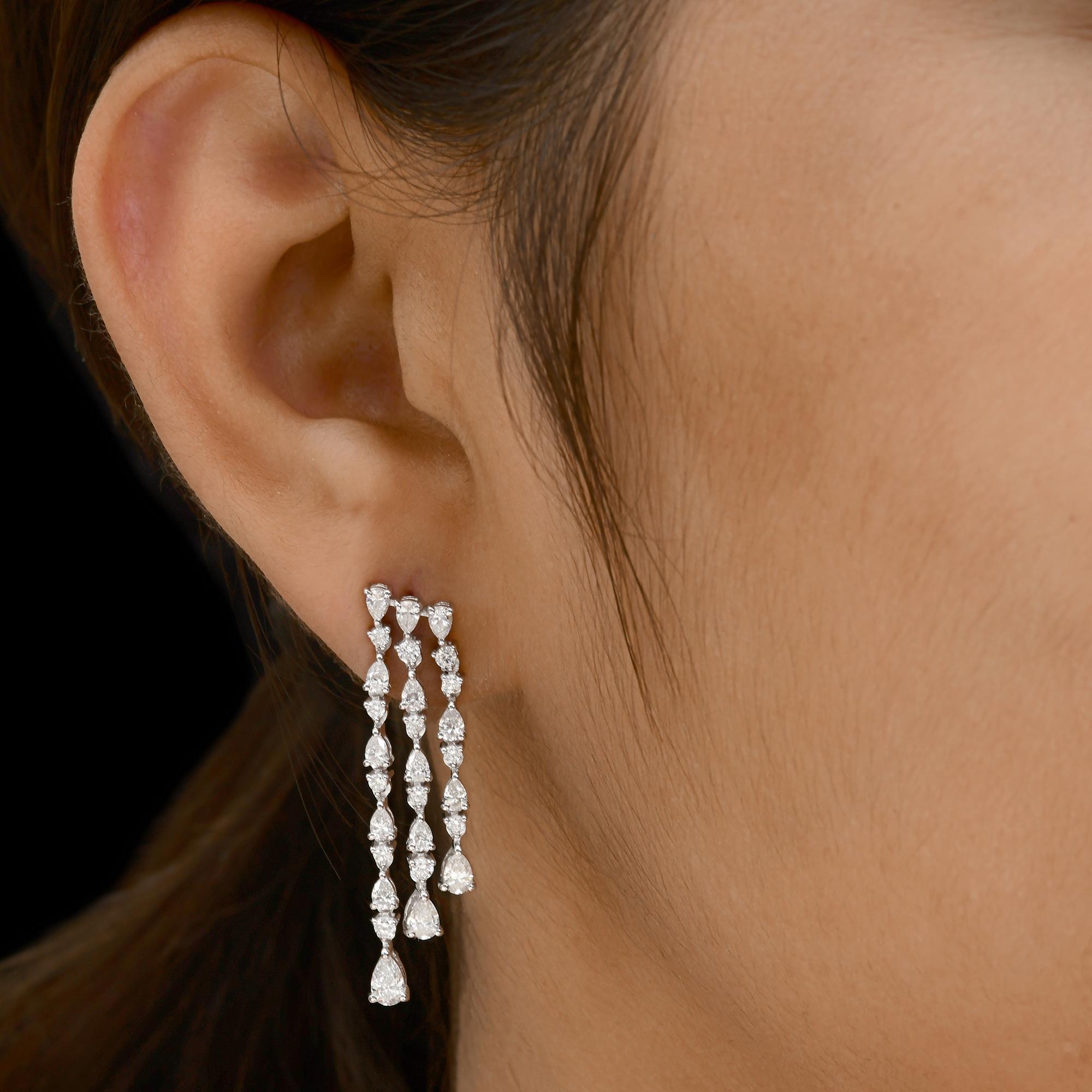 Modern Real 2.82 Carat SI/H Pear Round Diamond Chandelier Earrings 18 Karat White Gold For Sale