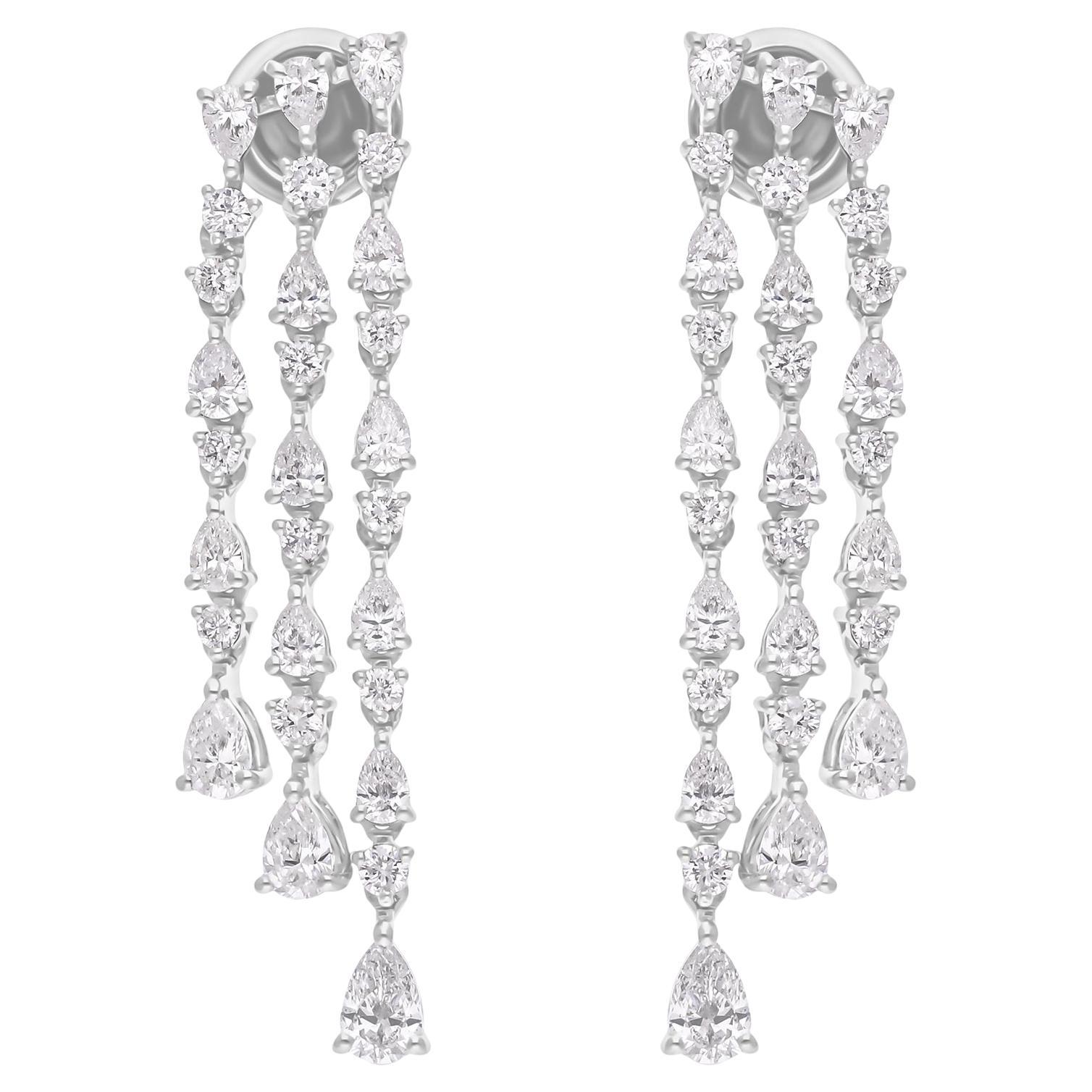 Pendientes araña de diamantes redondos pera SI/H reales de 2,82 quilates y 18 quilates de oro blanco
