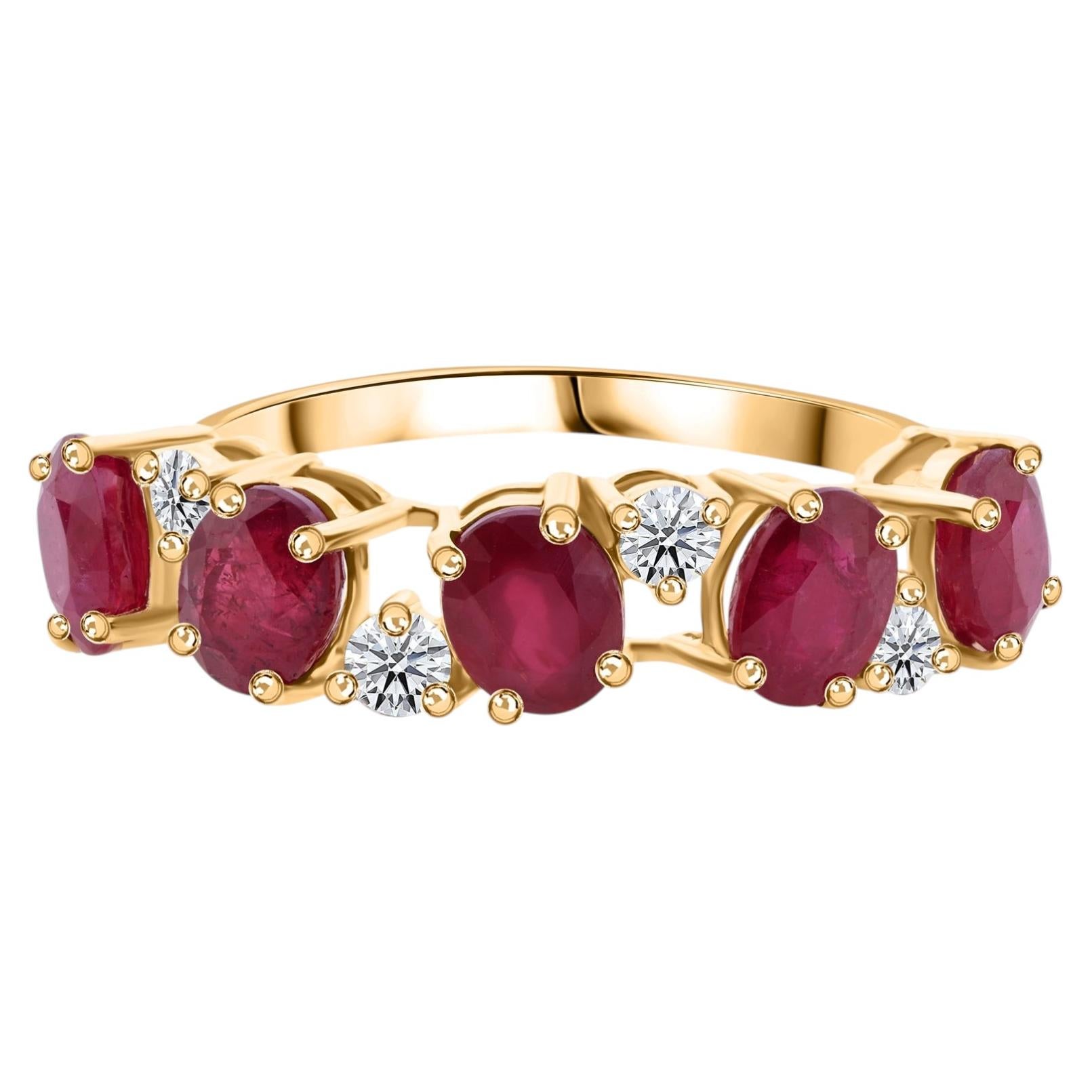 For Sale:  2.84 Ct Natural Ruby 0.20 Ct Diamond Wedding Band in Solid 14K Yellow Gold