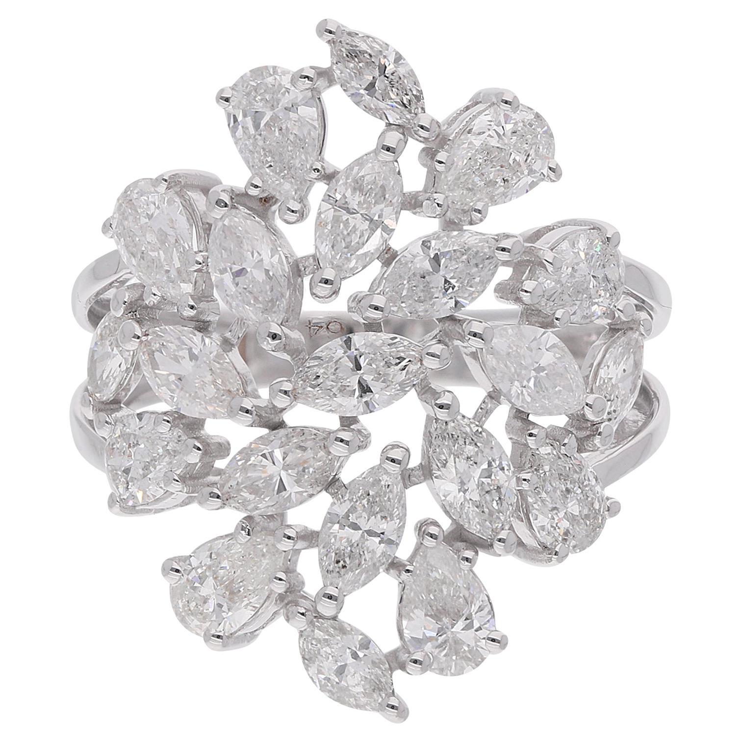 Marquise and Pear Cut Natural Diamond Cocktail Ring, 2.85 Carats, 18K White Gold For Sale