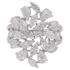 Marquise and Pear Cut Natural Diamond Cocktail Ring, 2.85 Carats, 18K White Gold