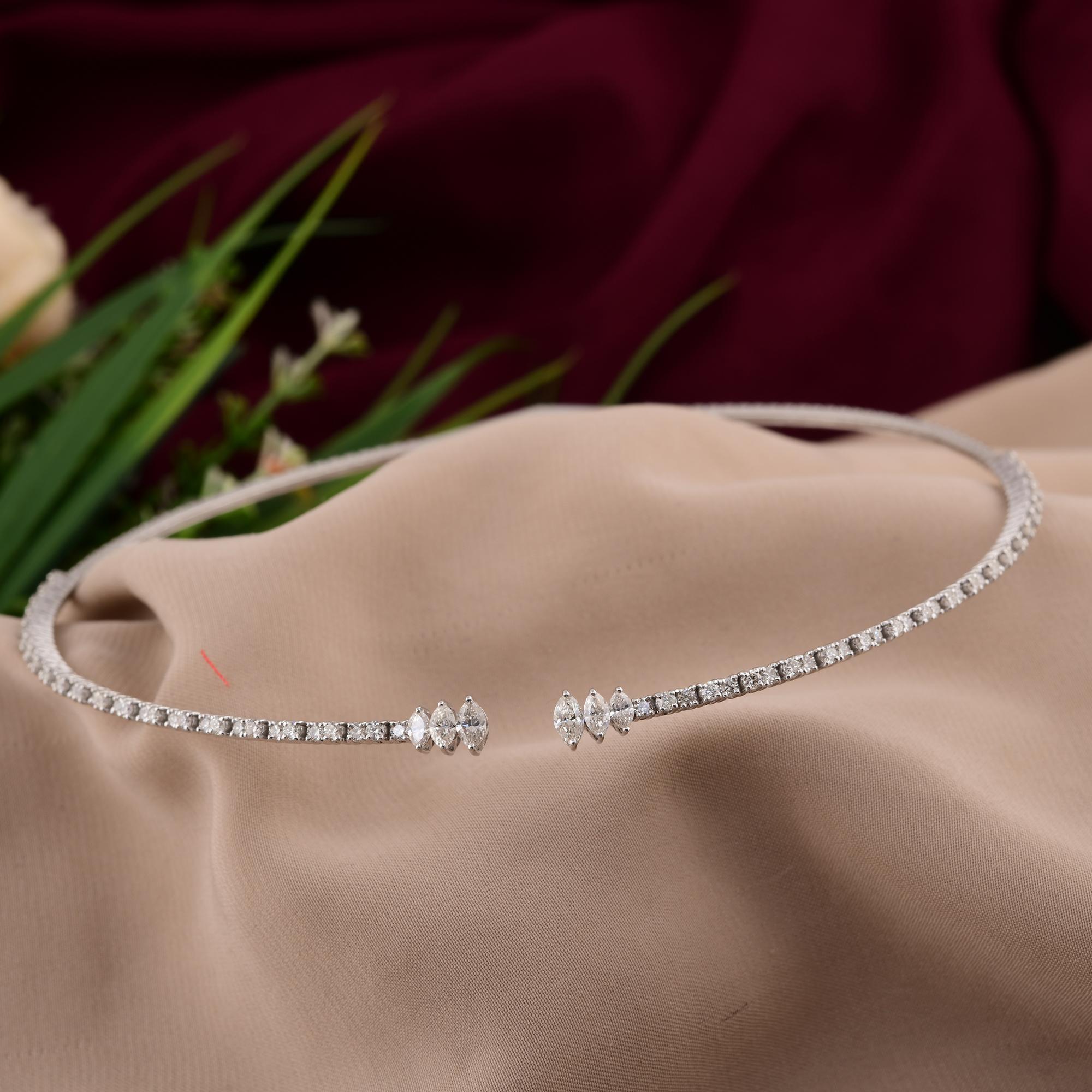 Moderno Real 2.86 Carat SI/H Marquise Pear Diamond Choker Necklace 18 Karat White Gold in vendita