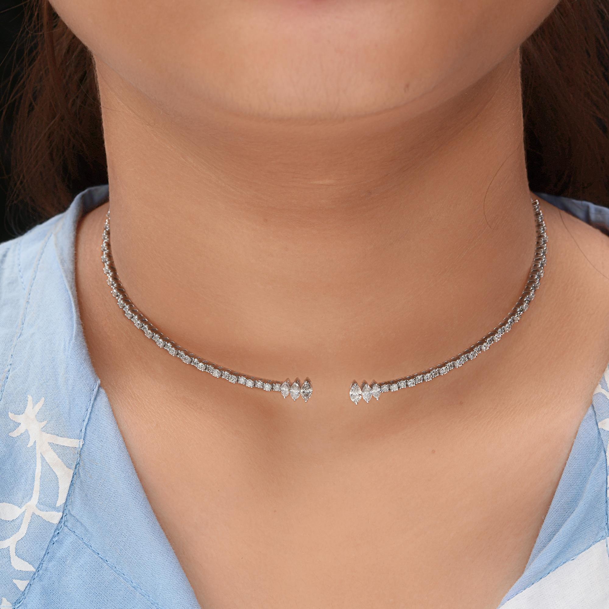 Pear Cut Real 2.86 Carat SI/H Marquise Pear Diamond Choker Necklace 18 Karat White Gold For Sale