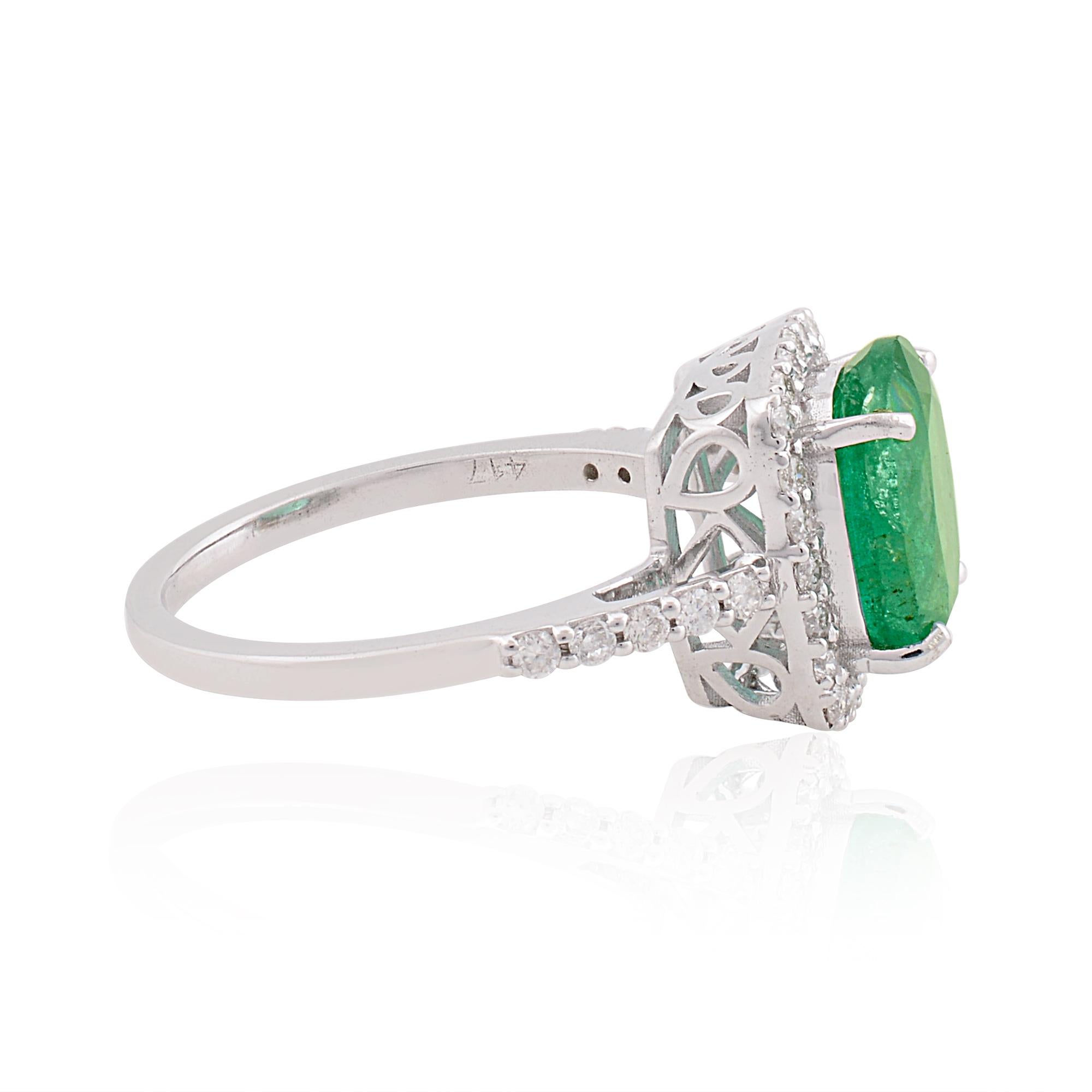 Cast from 10-karat gold, these exquisite ring is handset with 2.86 carats Zambian emerald and 0.40 carats of sparkling diamonds.

The ring is a size 7 US and may be resized to larger or smaller upon request. FOLLOW SPECTRUM JEWELS storefront to view