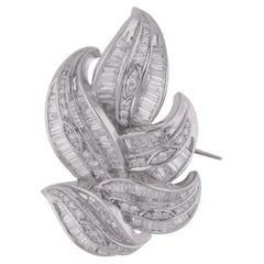 Real 2.87 Carats SI/H Baguette Brilliant Cut Diamond Leaf Brooch 10k White Gold