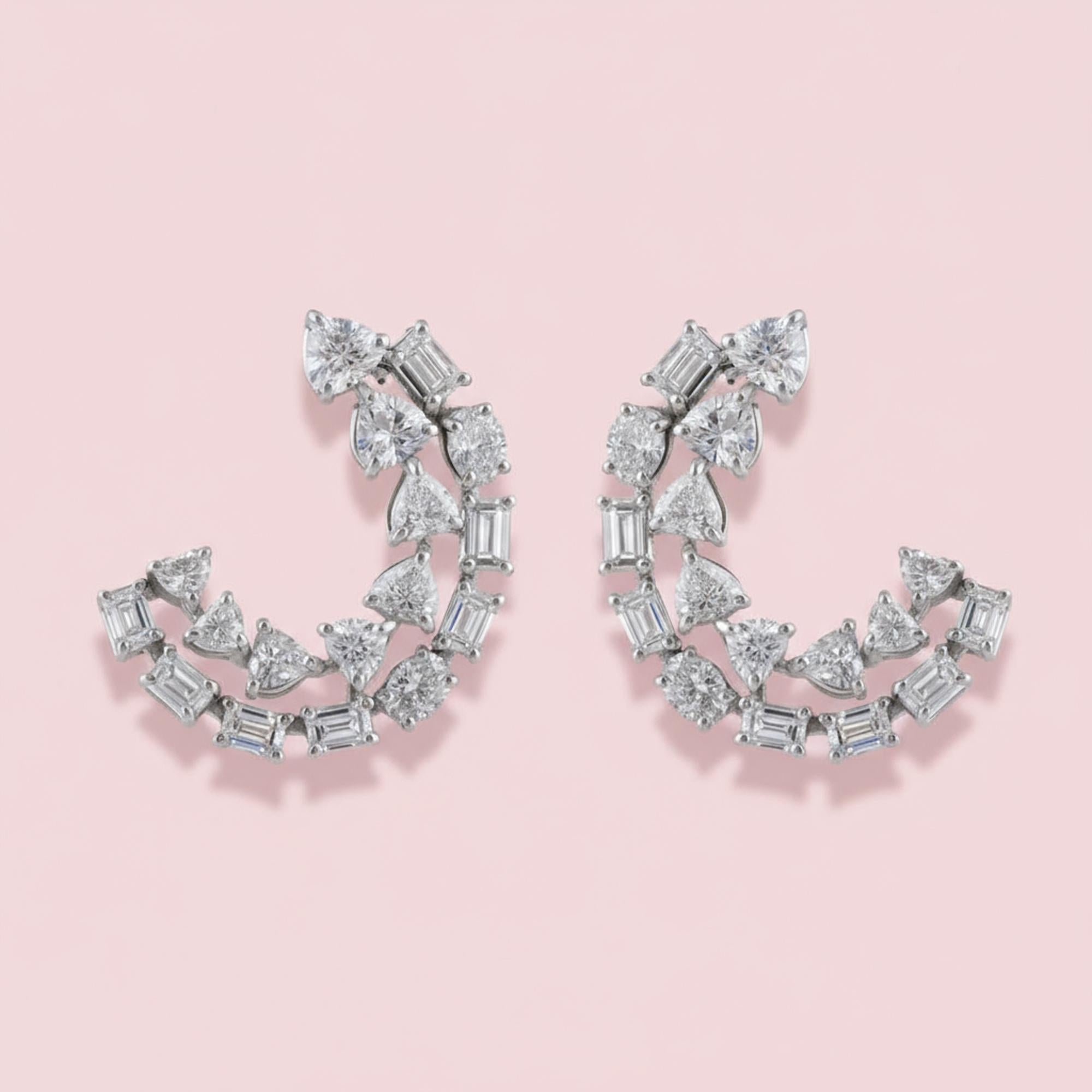 Echte 2,88 Karat SI Reinheit HI Farbe Multi Diamant Ohrringe 18 Karat Weißgold (Herzschliff) im Angebot