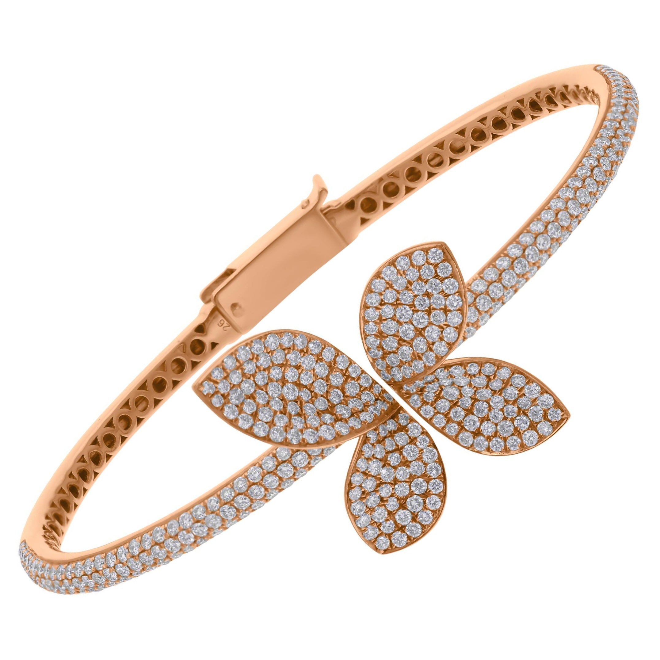 Real 2.9 Carat SI/H Diamond Butterfly Bangle Bracelet 14 Karat Rose Gold Jewelry