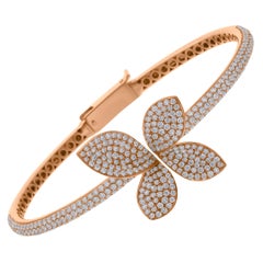 Real 2.9 Carat SI/H Diamond Butterfly Bangle Bracelet 14 Karat Rose Gold Jewelry