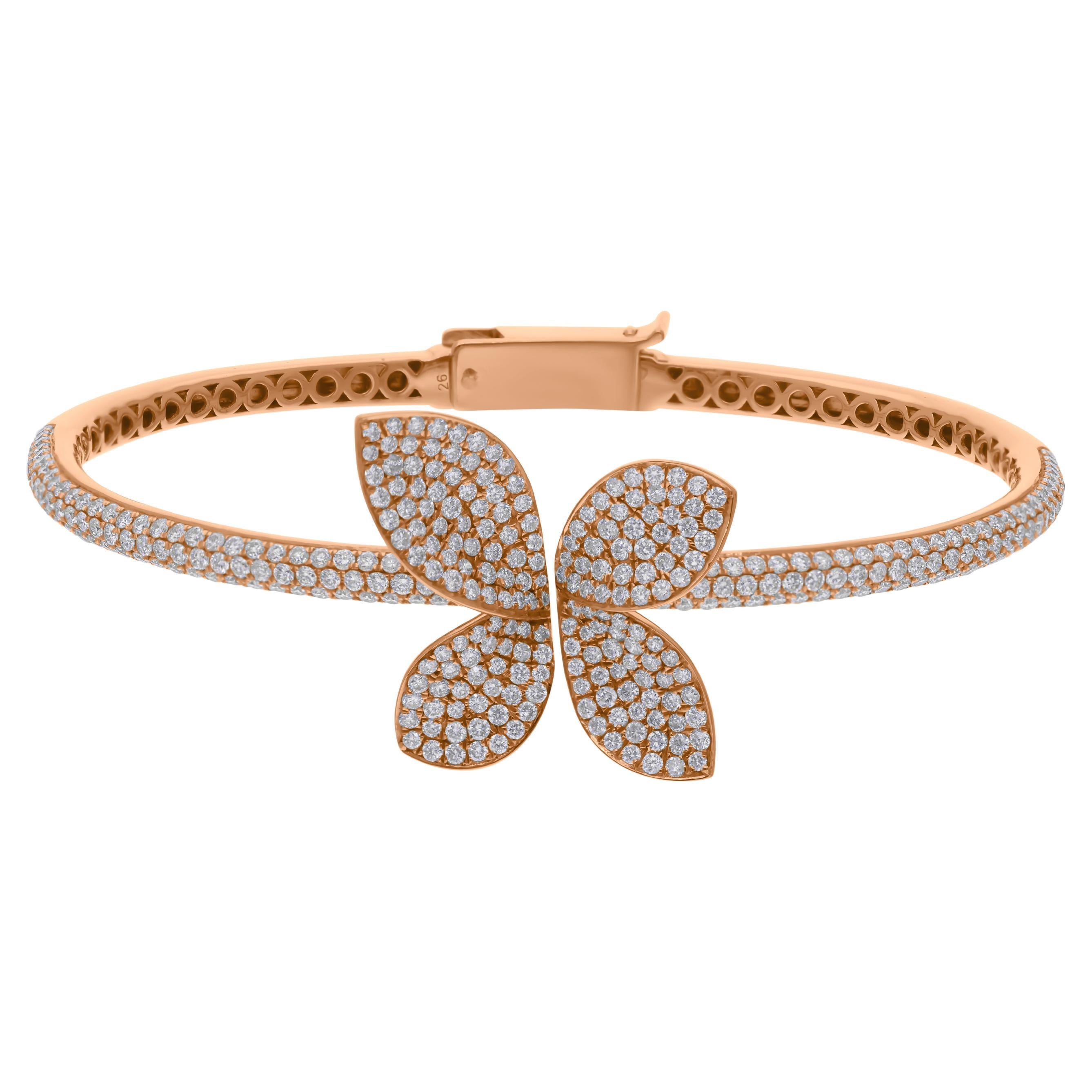 Real 2.9 Carat SI/H Diamond Butterfly Bangle Bracelet 18 Karat Rose Gold Jewelry