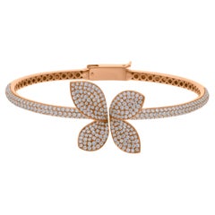 Real 2.9 Carat SI/H Diamond Butterfly Bangle Bracelet 18 Karat Rose Gold Jewelry