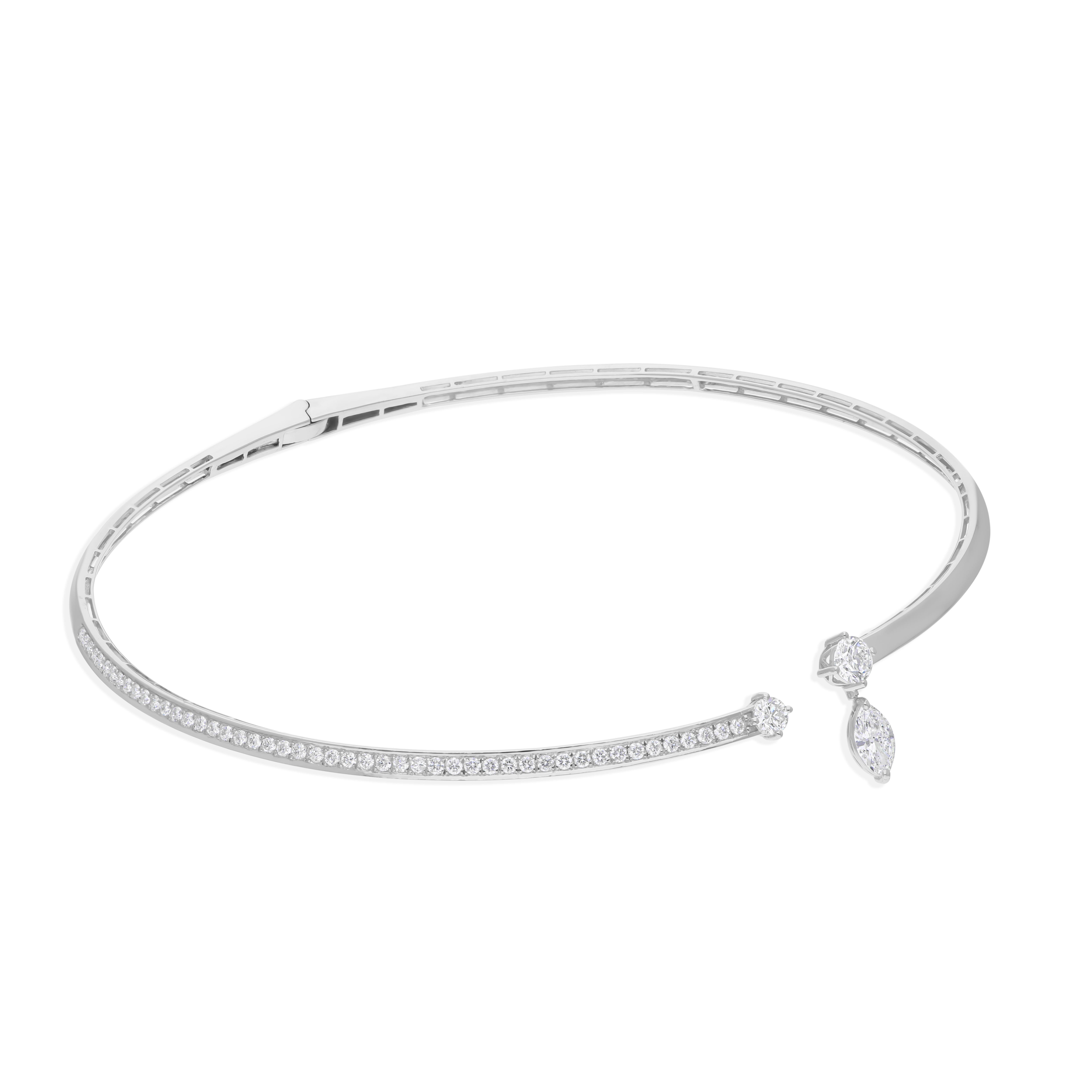 Real 2,90 Karat SI/H Marquise Runder Diamant Choker Halskette 18 Karat Weißgold (Moderne) im Angebot