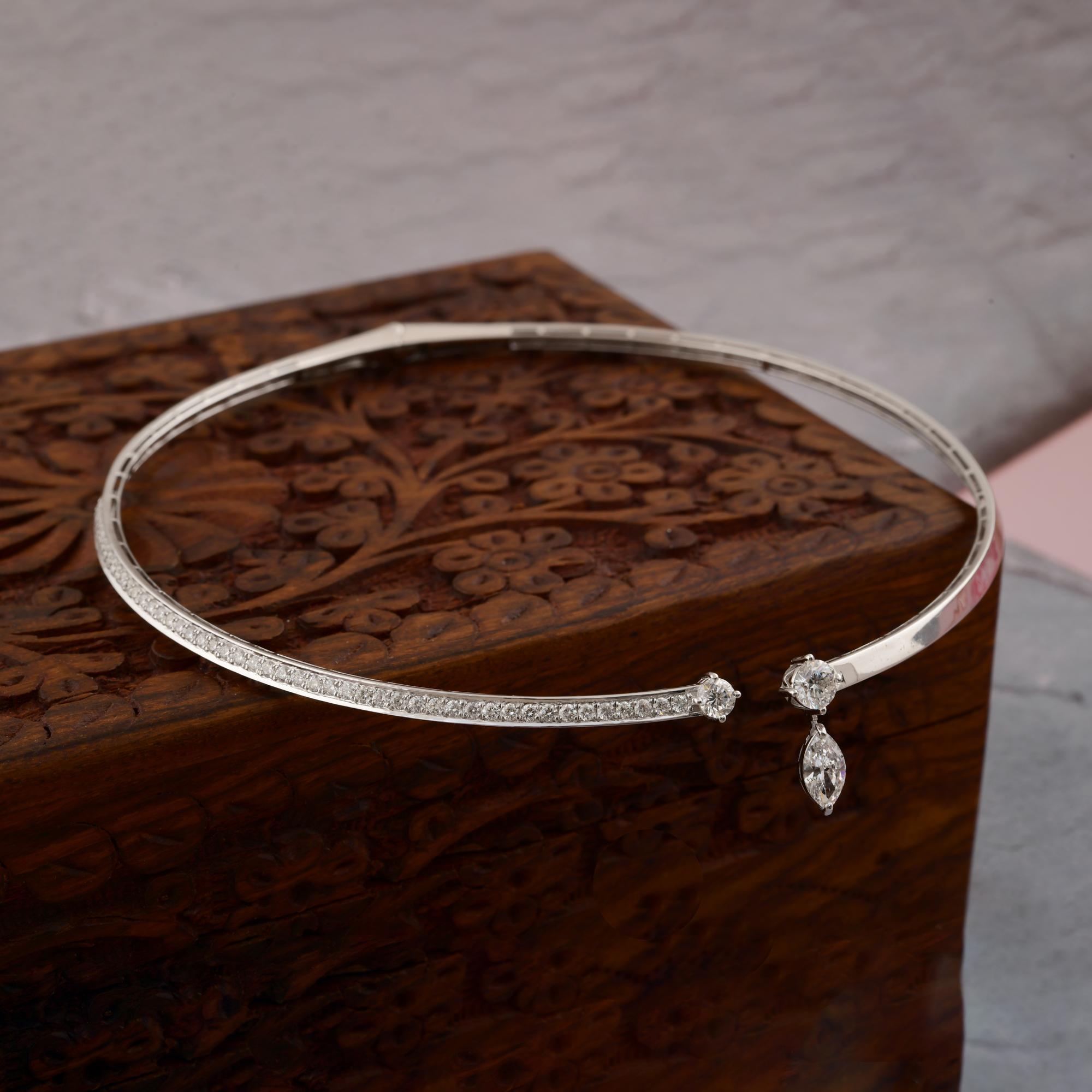 Real 2,90 Karat SI/H Marquise Runder Diamant Choker Halskette 18 Karat Weißgold (Marquiseschliff) im Angebot