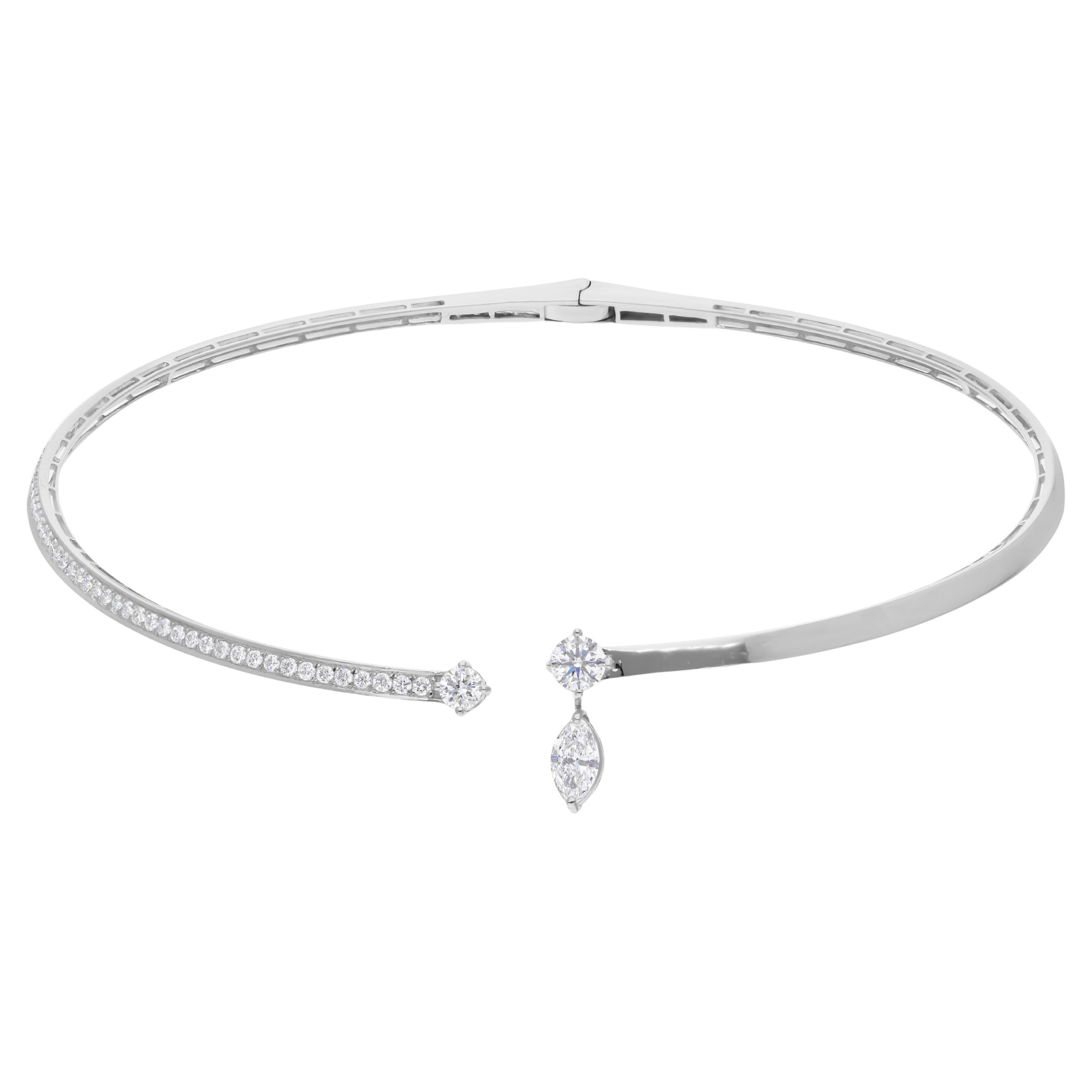 Real 2.90 Carat SI/H Marquise Round Diamond Choker Necklace 18 Karat White Gold