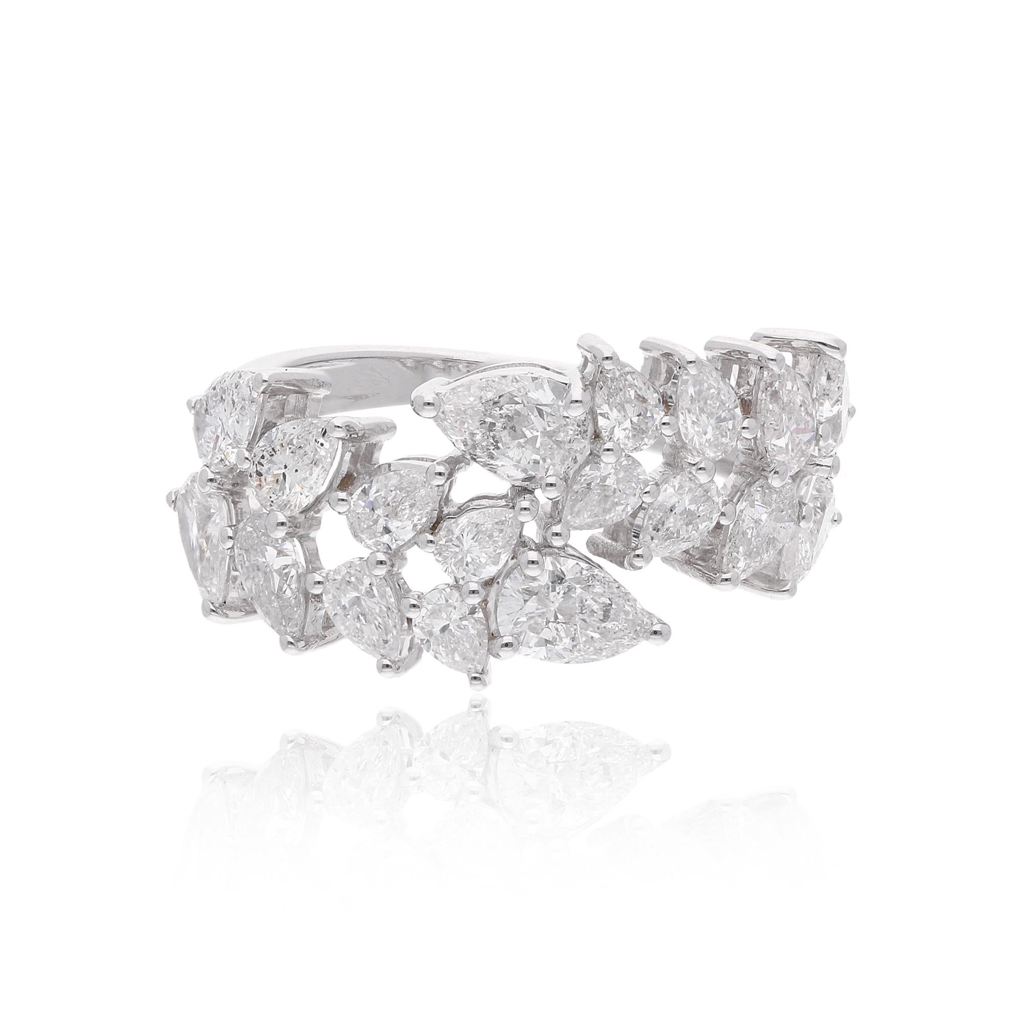 Reale 2,90 Ct. SI/HI Pear Brilliante Cut Diamond Wrap Cluster Ring Oro bianco 18 carati