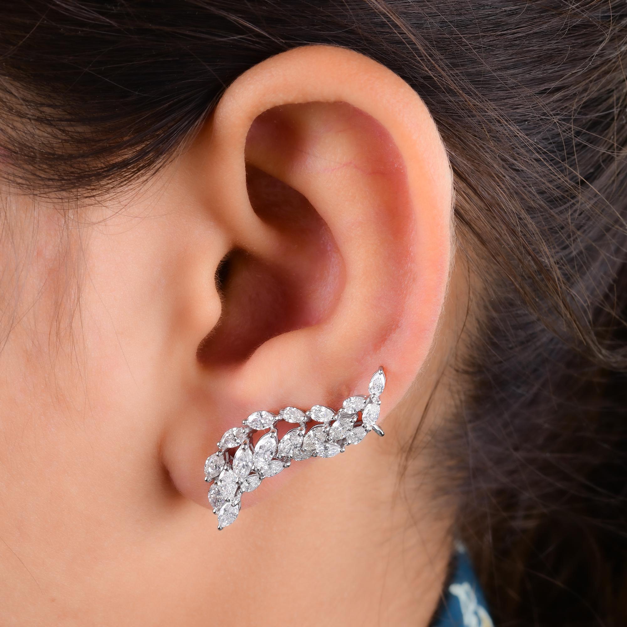 Marquise Cut Real 2.91 Carat Marquise Diamond Ear Cuff Earrings 10 Karat White Gold Jewelry For Sale