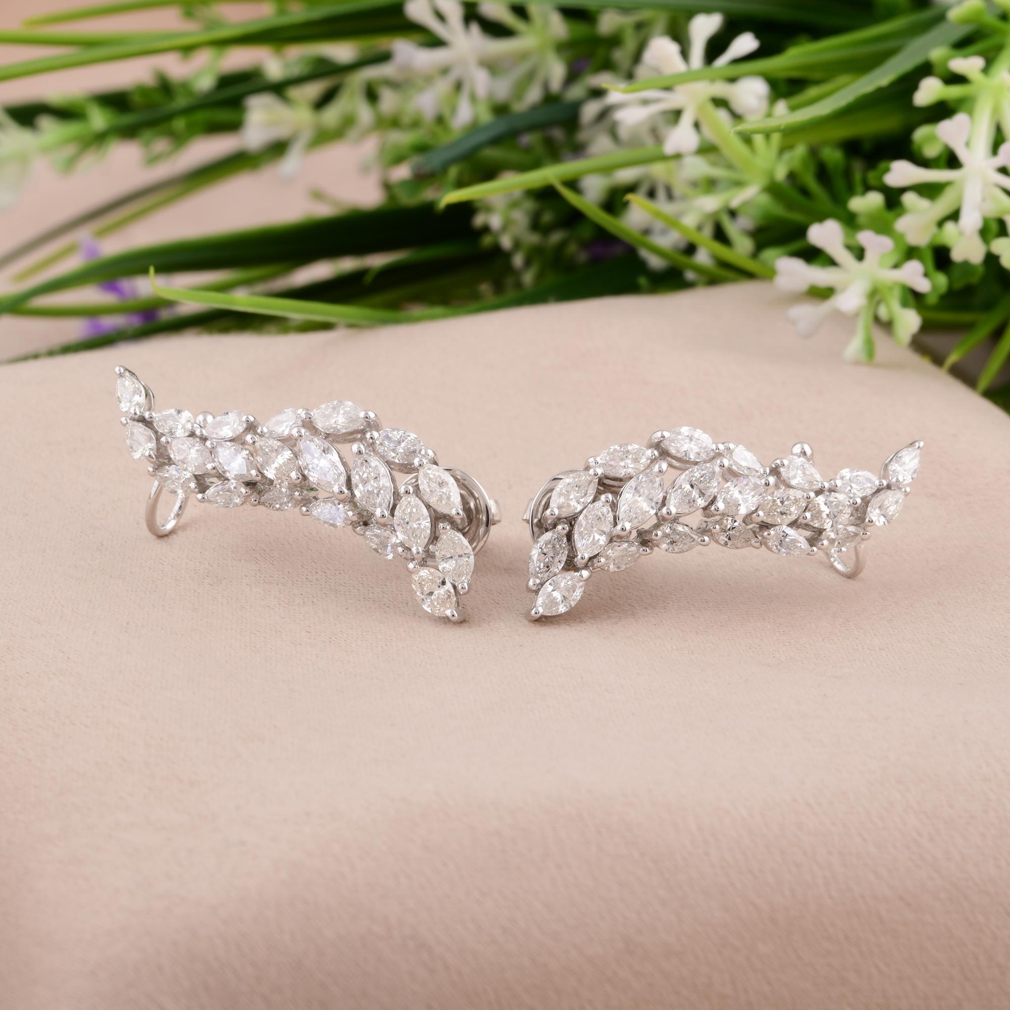 Women's Real 2.91 Carat Marquise Diamond Ear Cuff Earrings 10 Karat White Gold Jewelry For Sale