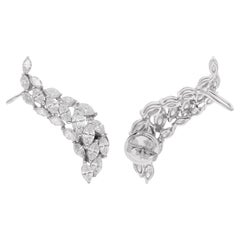 Pendientes puño de oreja de diamante marquesa auténtico de 2,91 quilates Joyería de oro blanco de 10 quilates