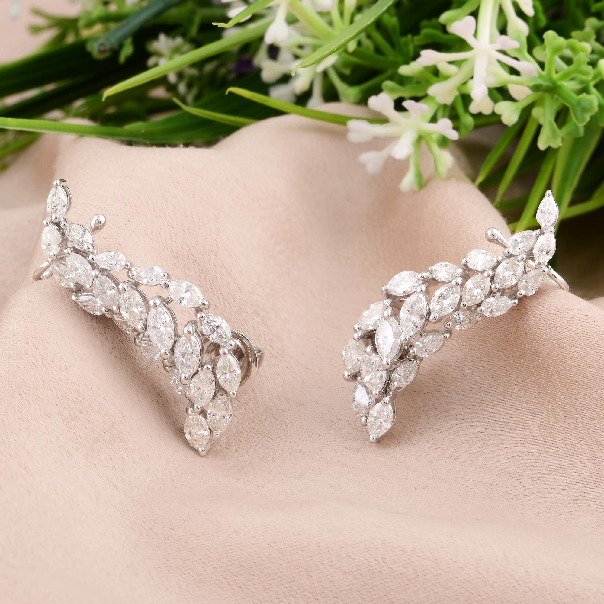 Women's Real 2.91 Carat Marquise Diamond Ear Cuff Earrings 14 Karat White Gold Jewelry For Sale