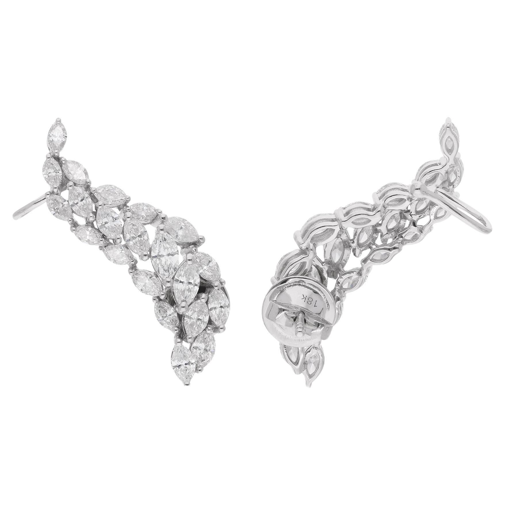 Boucles d'oreilles manchettes en or blanc 14 carats avec diamants marquises de 2,91 carats