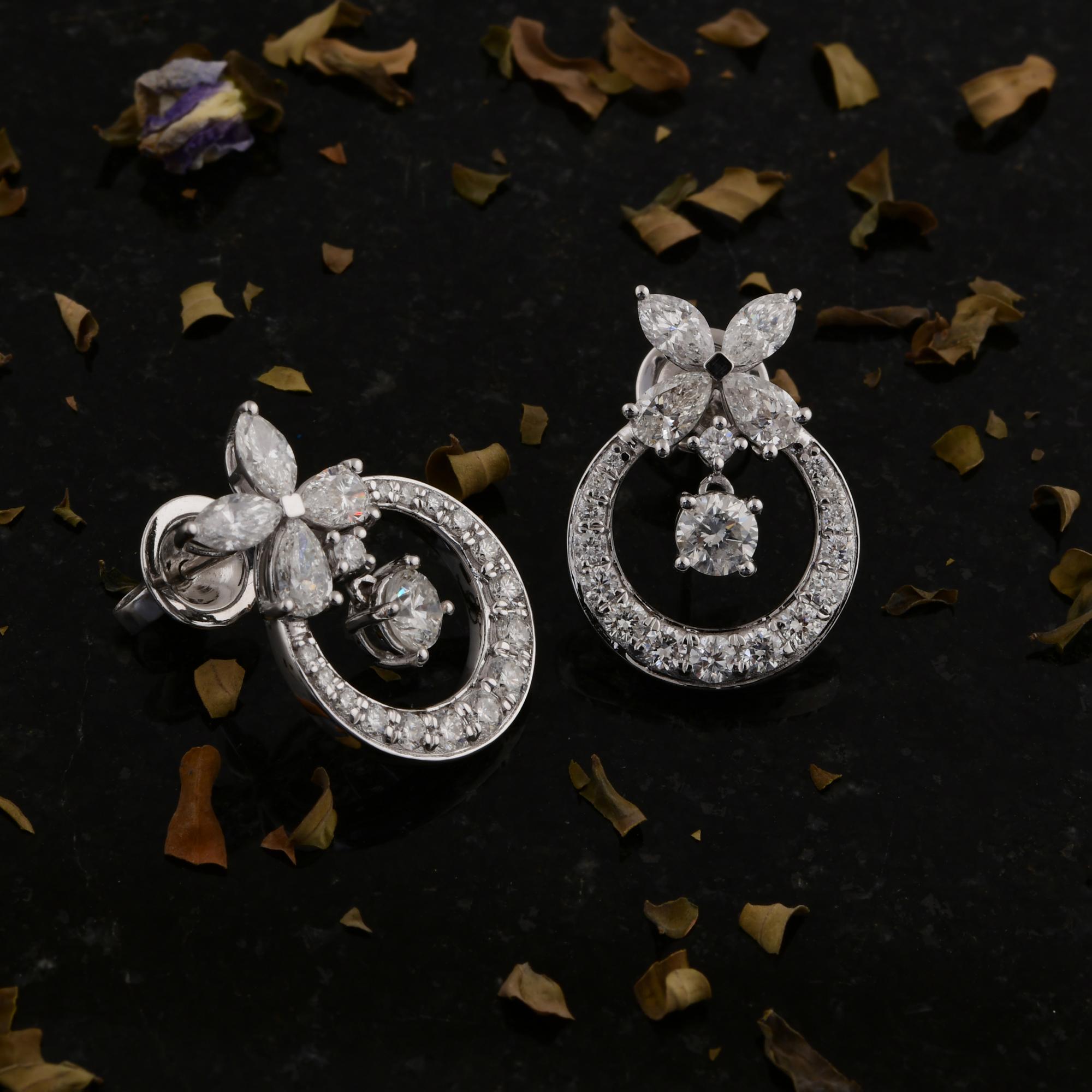 De las mujeres Pendientes auténticos de diamantes marquesa SI/H pera de 2,91 quilates Joyas de oro blanco de 14 quilates en venta