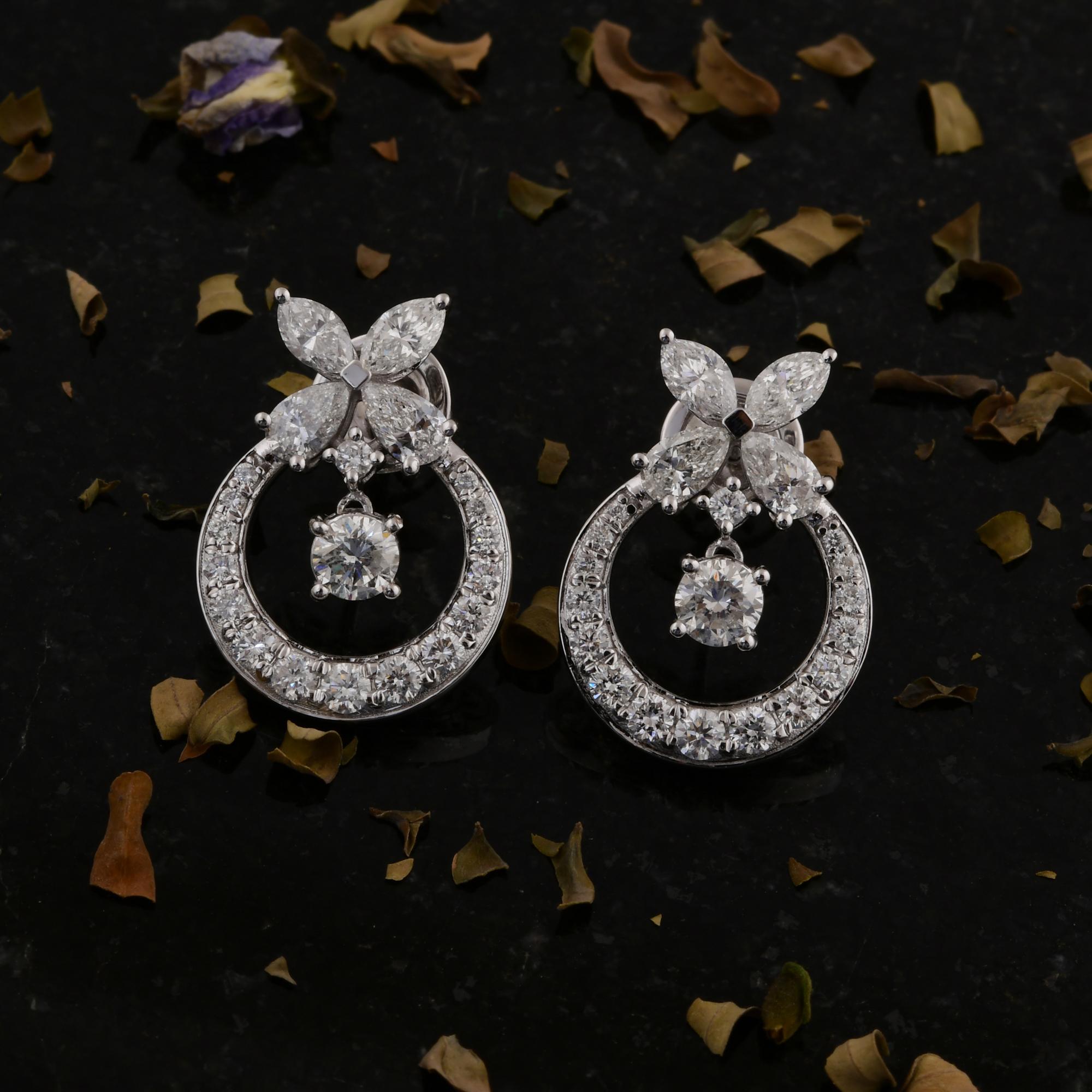 Orecchini di diamanti reali a pera e marquise da 2,91 carati SI/H Gioielli in oro bianco 18 carati in vendita 1