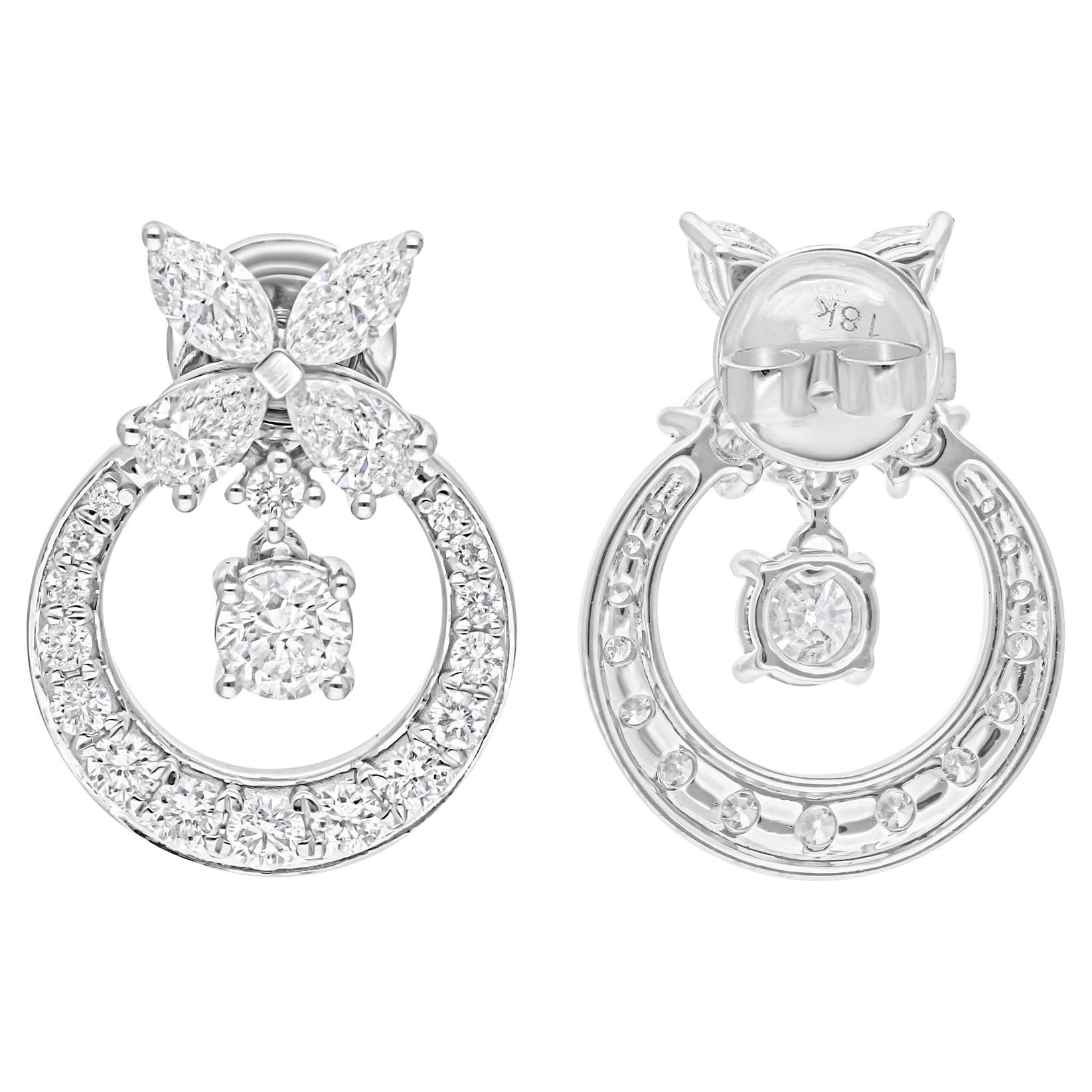 Pendientes auténticos de diamantes marquesa SI/H pera de 2,91 quilates Joyas de oro blanco de 18 quilates