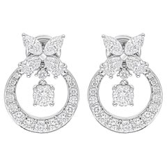 Boucles d
oreilles véritables en or blanc 18 carats avec diamants taille poire marquise 2,91 carats SI/H