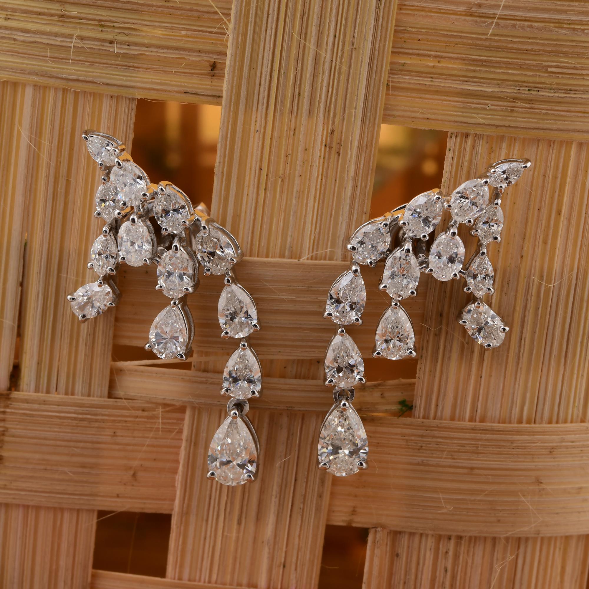 Moderno Orecchini di diamanti ovali e marquise da 2,98 carati reali SI/H Gioielli in oro bianco 14 carati in vendita