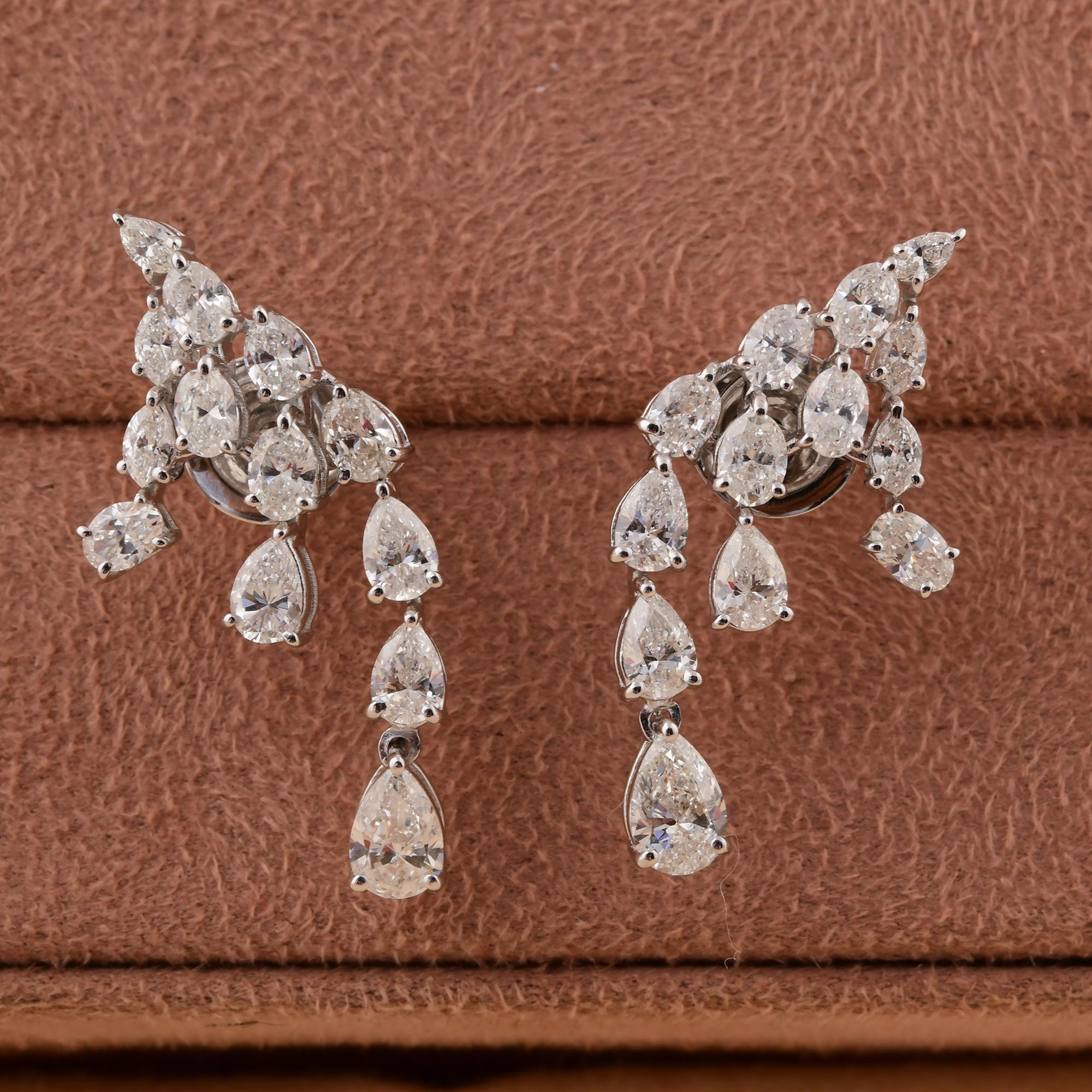 Taglio ovale Orecchini di diamanti ovali e marquise da 2,98 carati reali SI/H Gioielli in oro bianco 14 carati in vendita