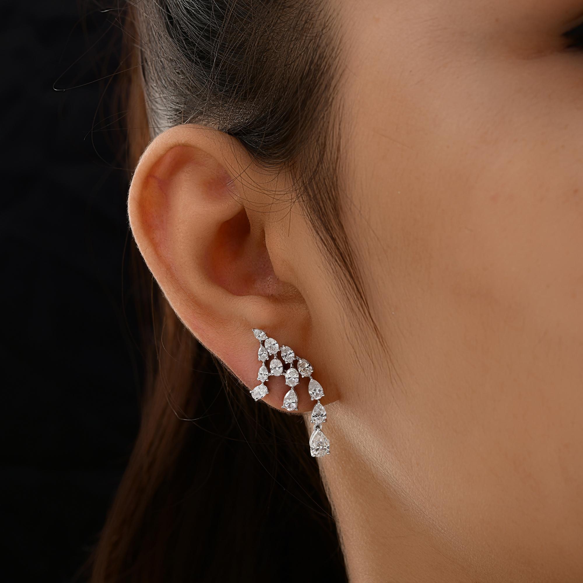 Orecchini di diamanti ovali e marquise da 2,98 carati reali SI/H Gioielli in oro bianco 14 carati In condizioni Nuovo in vendita a Diera, Dubai