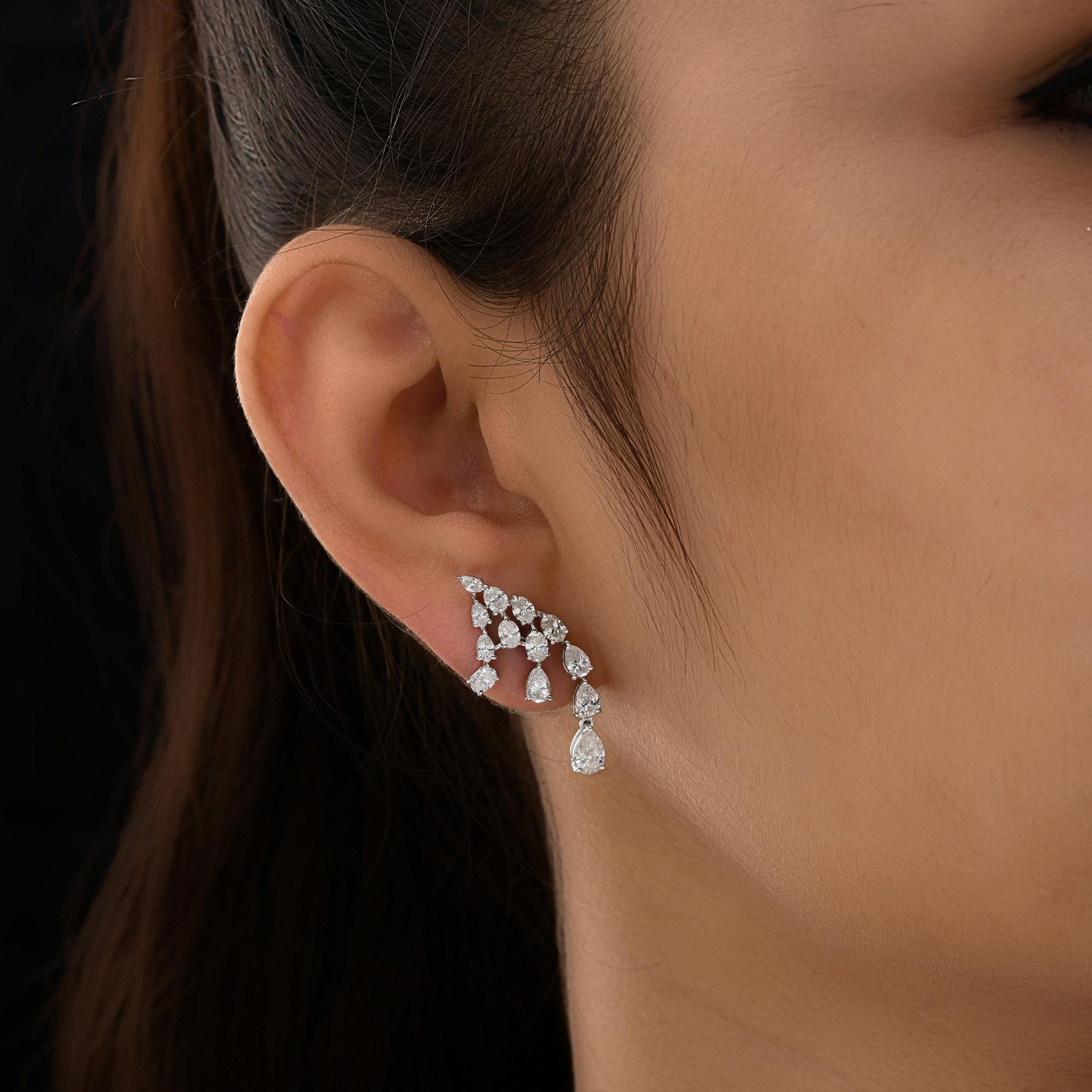 Donna Orecchini di diamanti ovali e marquise da 2,98 carati reali SI/H Gioielli in oro bianco 18 carati in vendita