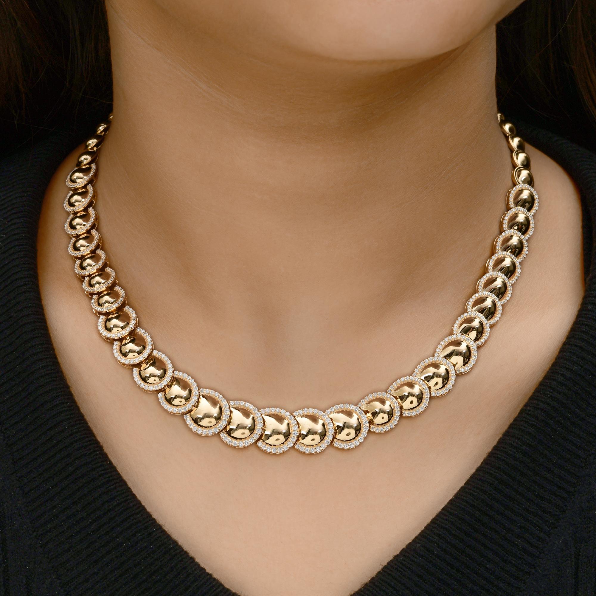 Real 3 Karat SI Reinheit HI Farbe Diamant Pave Halskette 18k Gelbgold Schmuckstücke (Moderne) im Angebot