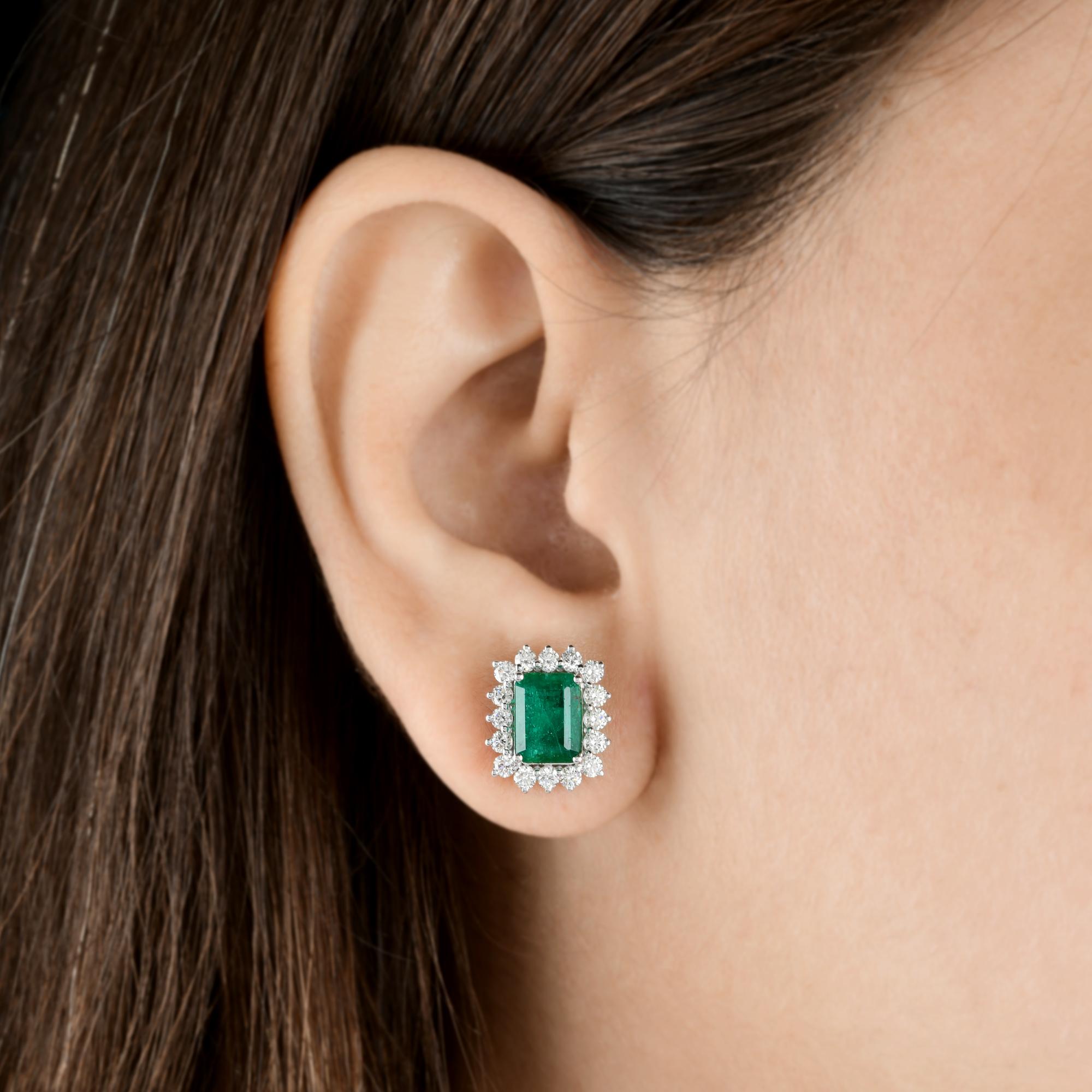 Item Code :- SEE-12738
Gross Wt. :- 4.00 gm
Solid 18k White Gold Wt. :- 3.23 grams
Natural Diamond Wt. :- 0.87 Ct. ( AVERAGE DIAMOND CLARITY SI1-SI2 & COLOR H-I )
Emerald Wt. :- 3.00 Ct.
Earrings Size :- 12 x 13 mm approx.

✦