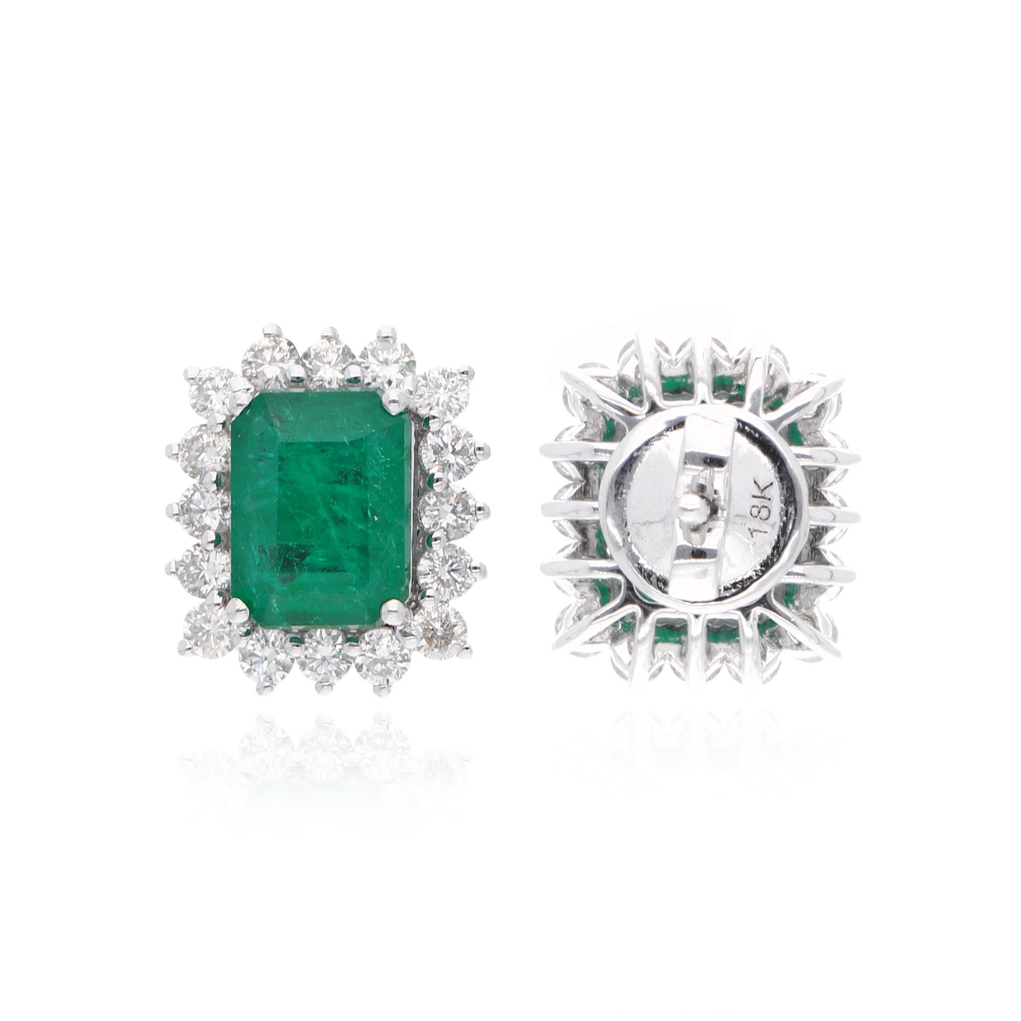 Real 3.00 Carat Emerald Earrings 0.87 Ct SI/H Round Diamond 18 Karat White Gold Moderno en venta