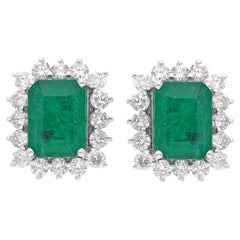 Real 3.00 Carat Emerald Earrings 0.87 Ct SI/H Round Diamond 18 Karat White Gold