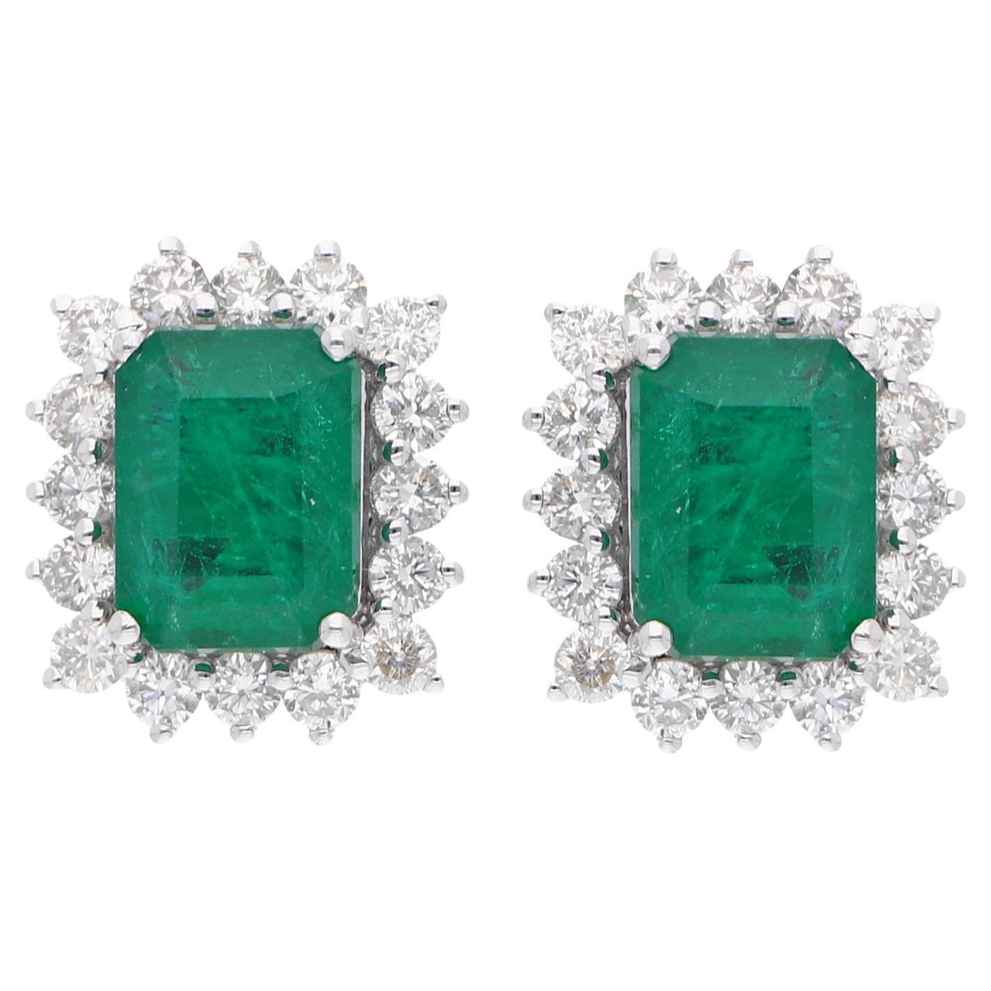 Véritable 3.00 Carat Emerald Earrings 0.87 Ct SI/H Round Diamond 18 Karat White Gold