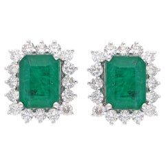 Véritable 3.00 Carat Emerald Earrings 0.87 Ct SI/H Round Diamond 18 Karat White Gold