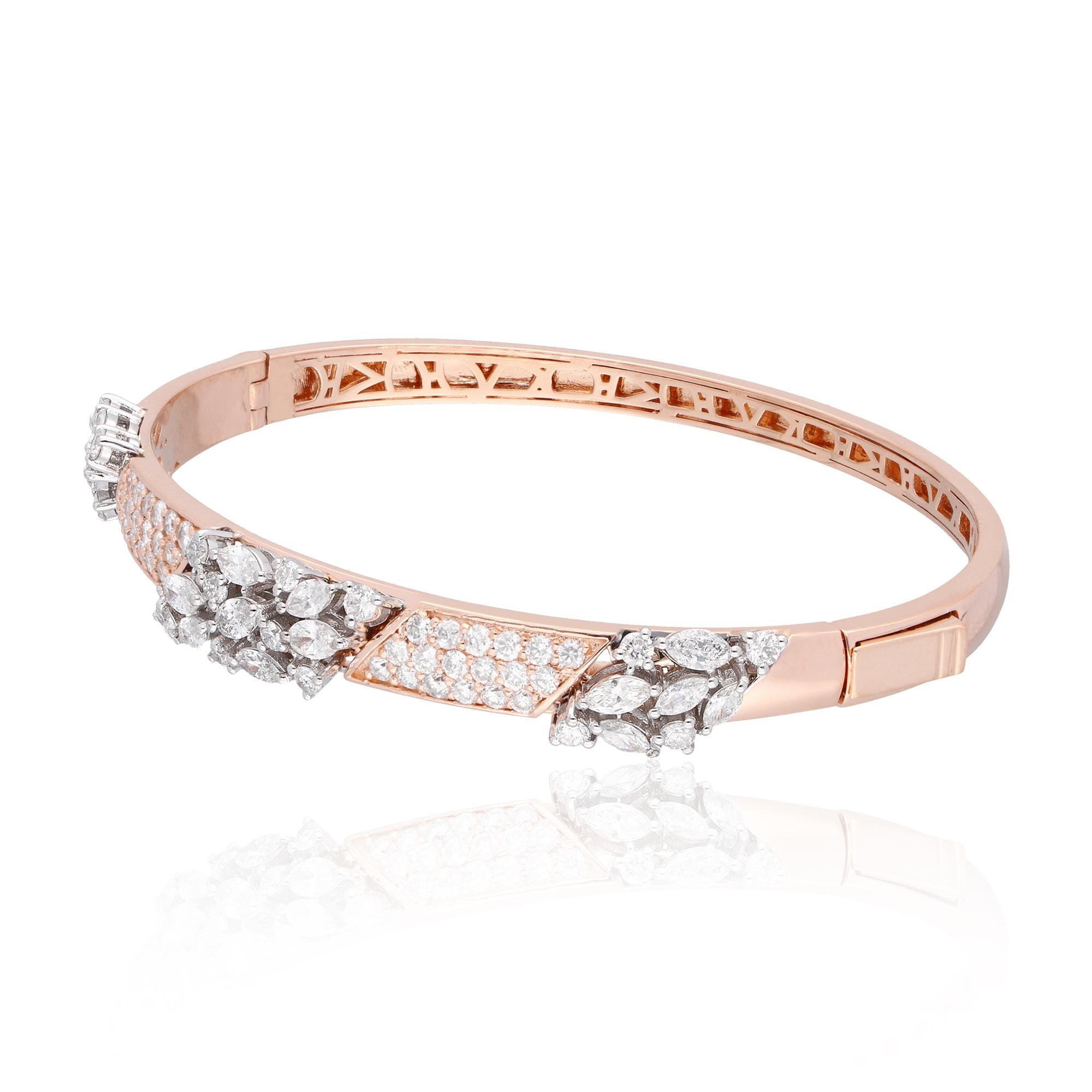 Moderne Bracelet jonc en or rose 18 carats avec diamants marquises de 3,05 carats SI/H en vente