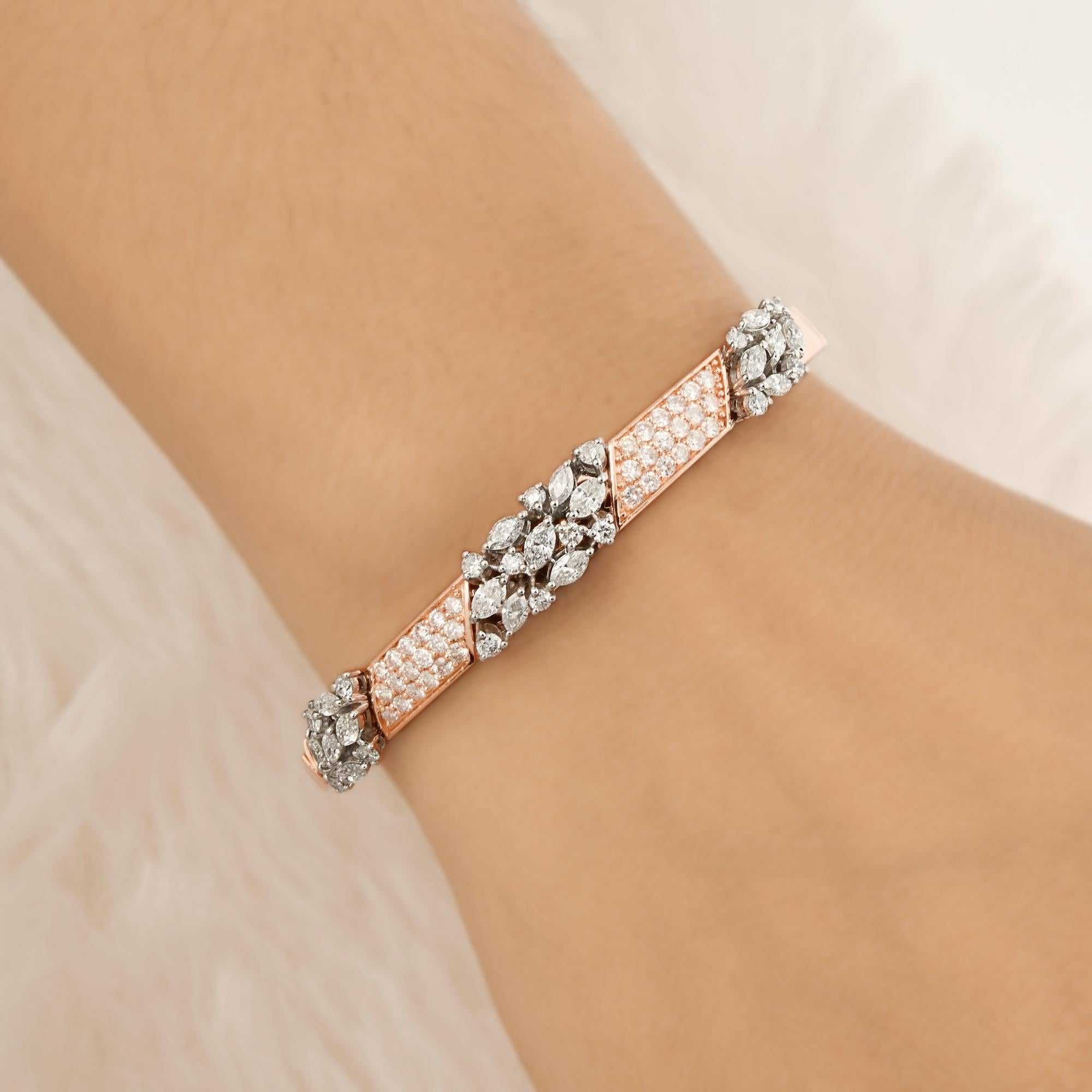 Taille Marquise Bracelet jonc en or rose 18 carats avec diamants marquises de 3,05 carats SI/H en vente