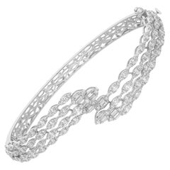 Real 3.06 Carat SI/H Baguette Round Diamond 18K White Gold Wrap Bangle Bracelet