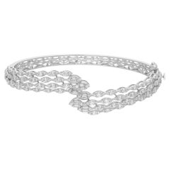 Real 3.06 Carat SI/H Baguette Round Diamond 18K White Gold Wrap Bangle Bracelet