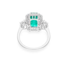 Real 3.06 Carat Zambian Emerald Ring 1.30 Carat SI/H Diamond 18 Karat White Gold