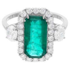 Vero anello con smeraldo dello Zambia da 3,06 carati 1,30 carati di diamante SI/H Oro bianco 18 carati