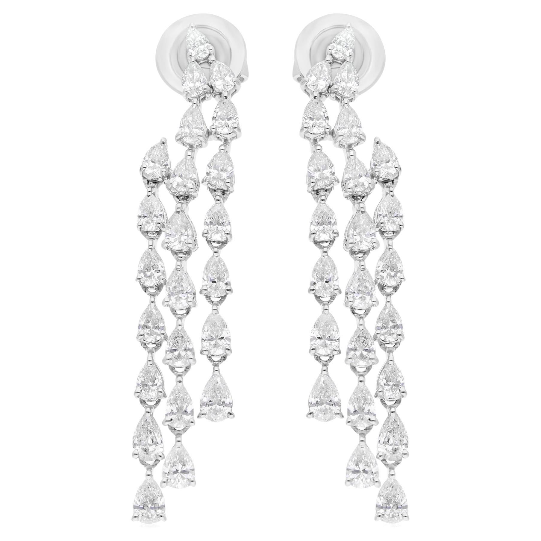Real 3.08 Carat SI/H Pear Shape Diamond 14 Karat White Gold Chandelier Earrings