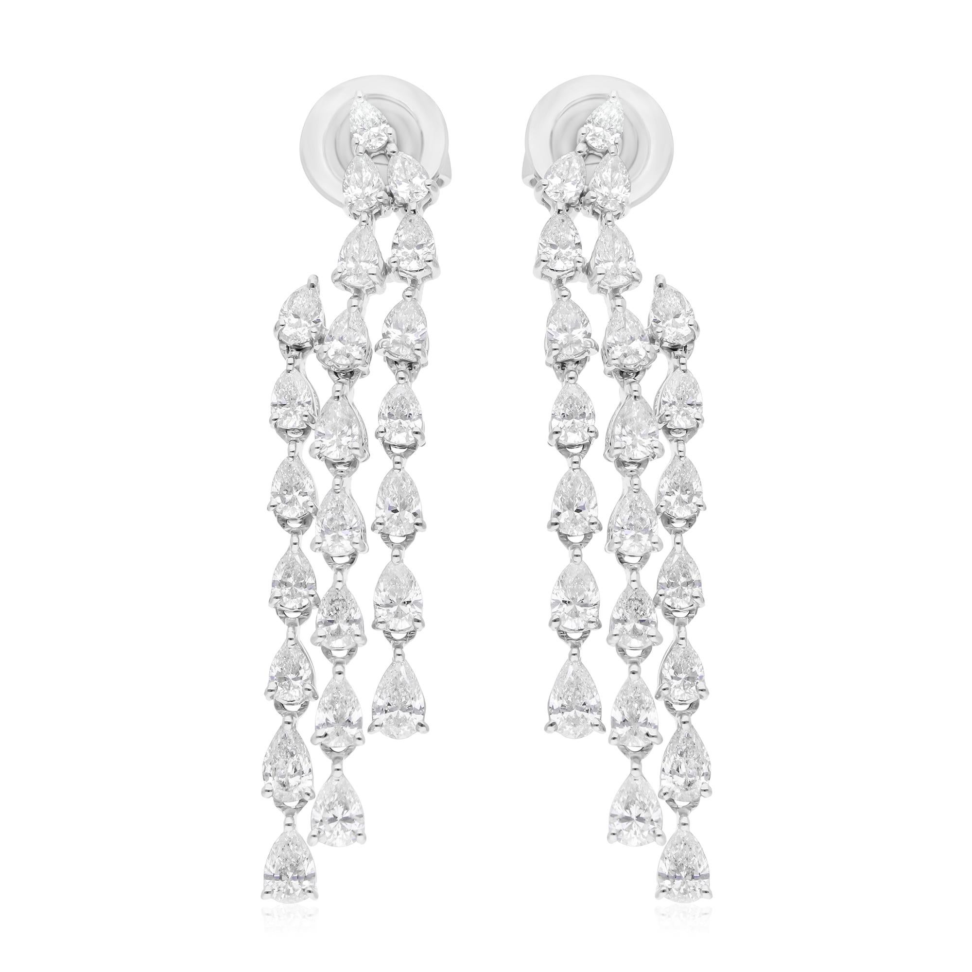 Orecchini a lampadario in oro bianco 14 carati da 3,08 carati reali SI/H con diamante a forma di pera