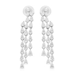 Orecchini a lampadario in oro bianco 14 carati da 3,08 carati reali SI/H con diamante a forma di pera